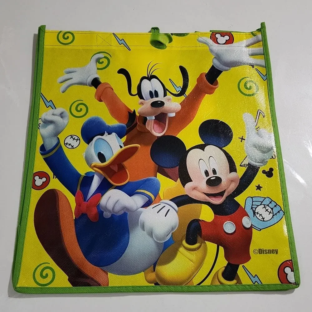 Disney Mickey Mouse Goofy Donald Duck Bright Green Kids Tote Bag NEW